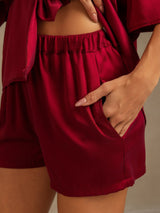 [Vin] SilkSilky-DK 19Momme Halv ærme Notchkrage Dame Pyjamas 005