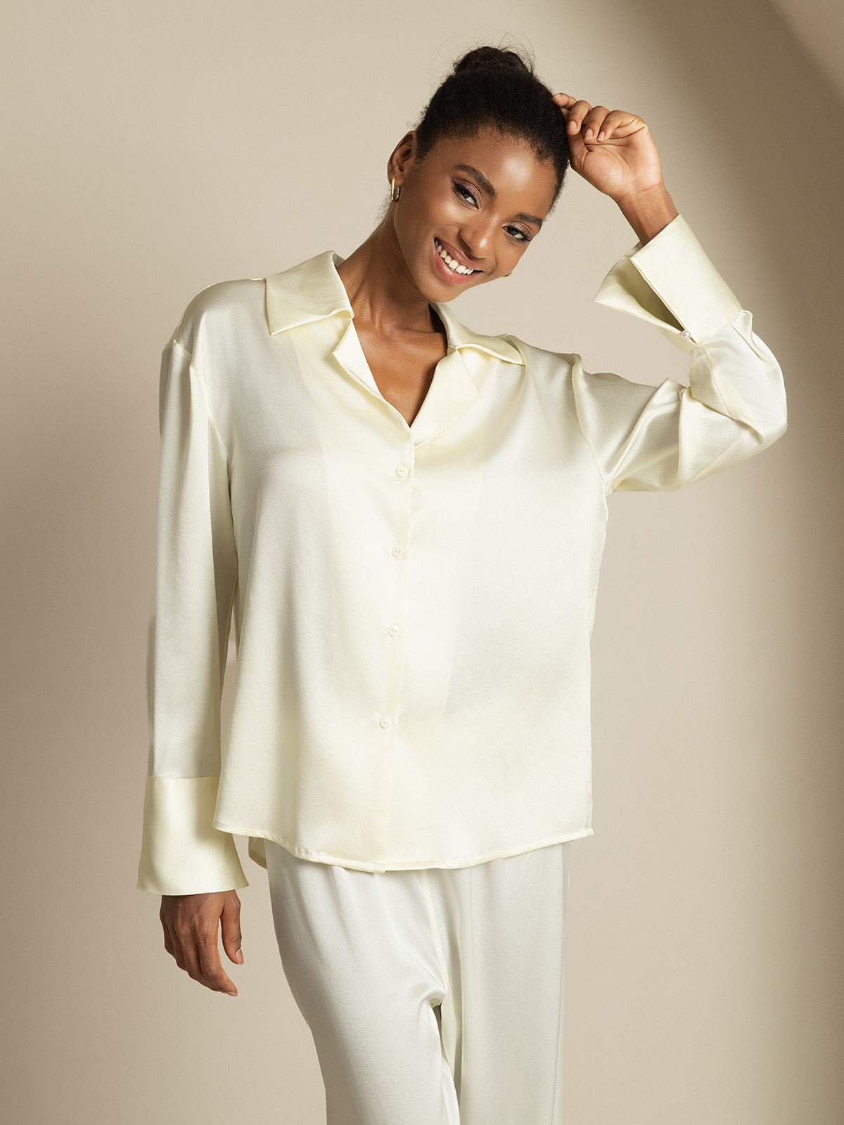 [Elfenben] SilkSilky-DK 19Momme Silke Womens Shirt 001