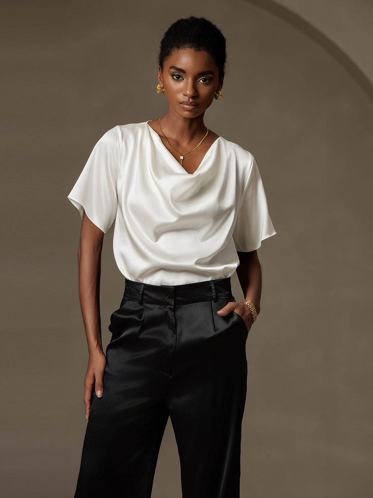 [Hvid] SilkSilky-DK 19Momme Silke Womens T-Shirt 004