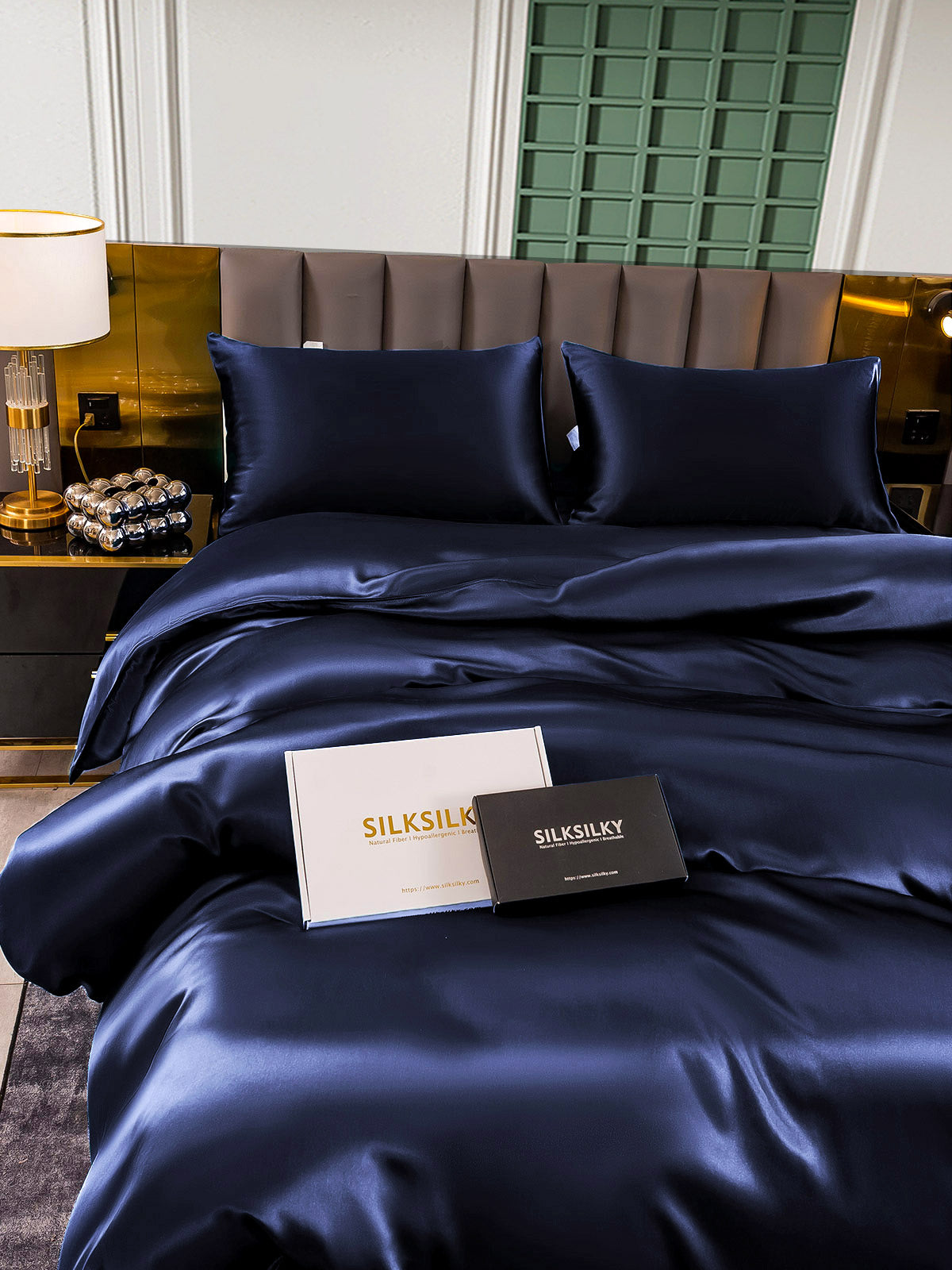 [Mørkeblå] SilkSilky-DK 25Momme Bedding Set 004