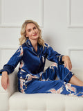 SilkSilky-DK 19Momme Revers Dame Pyjamas Mørkeblå 006