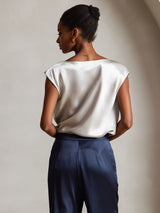 [Lysegrå] SilkSilky-DK Cap Sleeve Cowl Neck T-shirt til kvinder 002