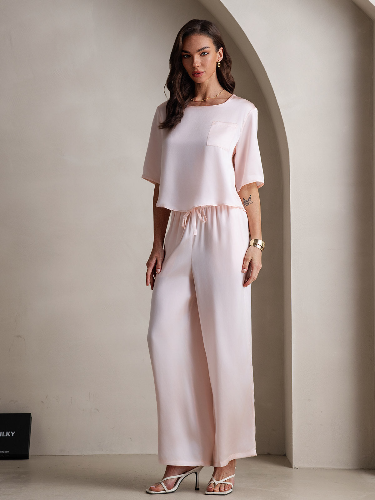 [Lyserød] SilkSilky-DK Womens Pajamas 006,