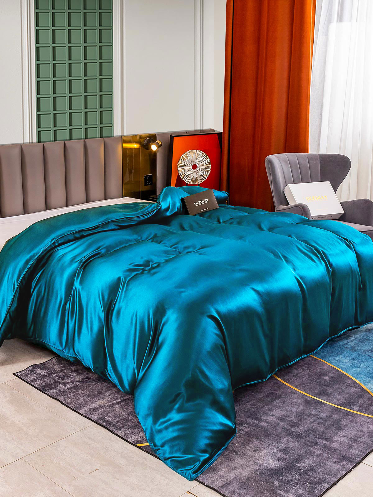 [Blågrøn] SilkSilky-DK 25Momme Duvet Cover 002