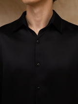 [Sort] SilkSilky-DK Long Sleeve Lapel Collar Herreskjorte 006