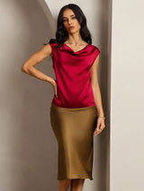[Vin] SilkSilky-DK Cap Sleeve Cowl Neck T-shirt til kvinder 004