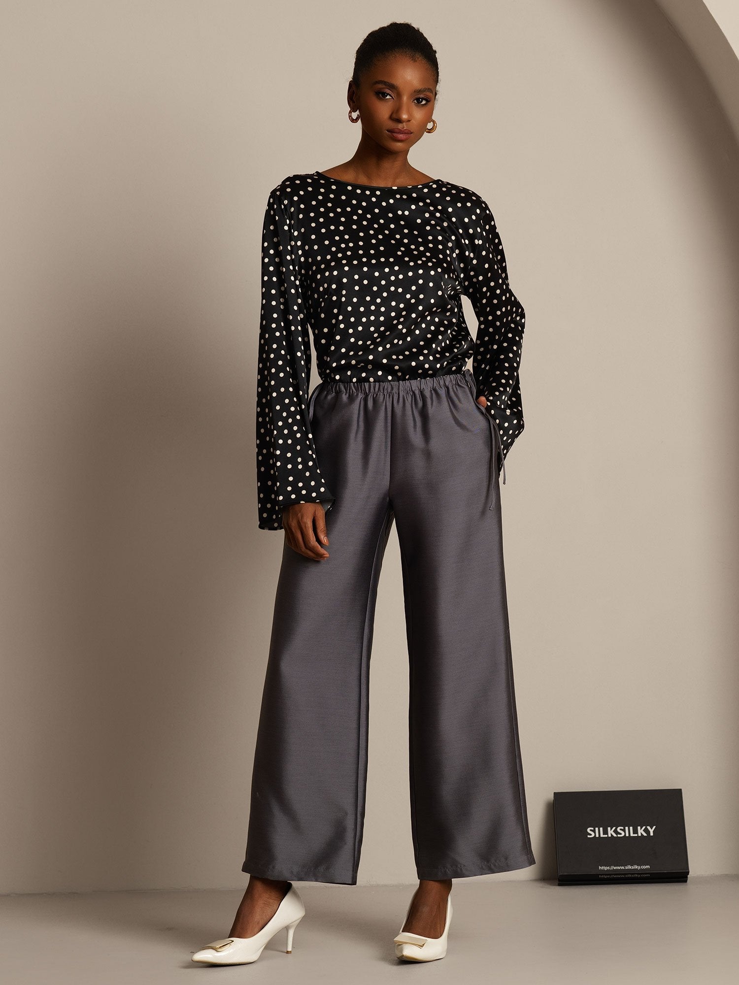 [Grå] SilkSilky-DK 32Momme Silke Womens Pants 003,