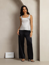 [Sølv] SilkSilky-DK 19Momme Ærmeløs Dyb Rund Halsudskæring Camisole Top 007