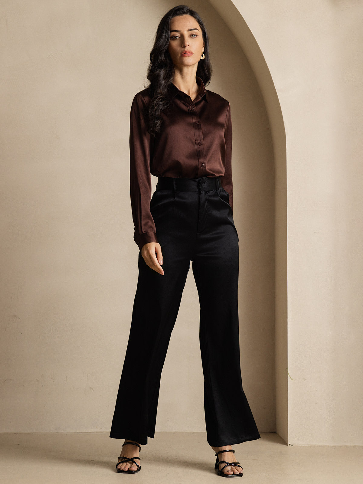 SilkSilky-DK 19Momme Silke Womens Shirt Kaffe 009
