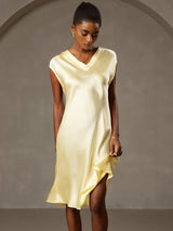 [Gul] SilkSilky-DK Cap Sleeve V Neck Natkjole 005