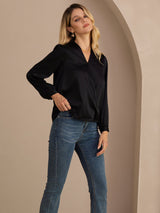 [Sort] SilkSilky-DK Long Sleeve Wrap Damebluser 004