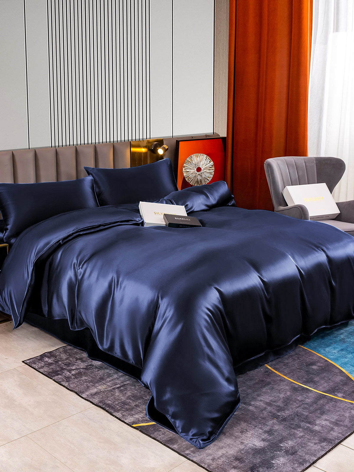 [Mørkeblå] SilkSilky-DK 22Momme Bedding Set 002