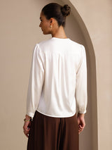 [Hvid] SilkSilky-DK Long Sleeve Wrap Damebluser 002