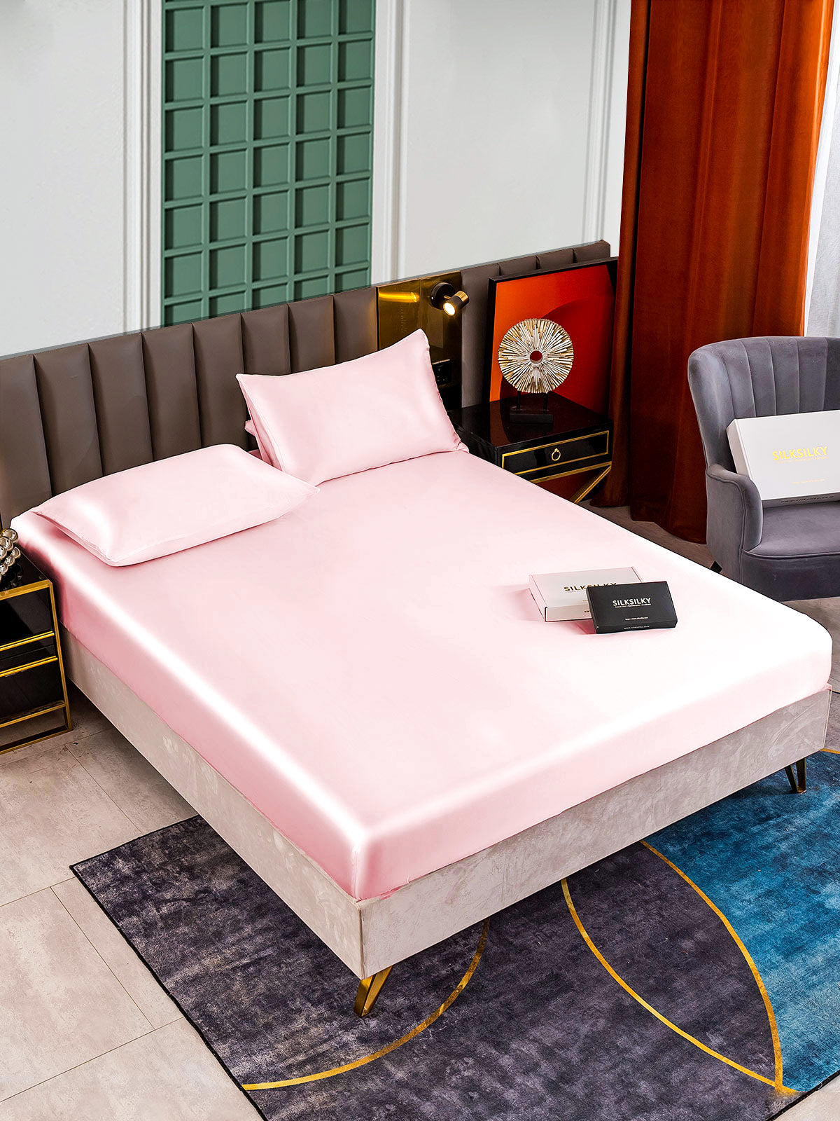 [Lyserød] SilkSilky-DK 25Momme Bedding Set 001