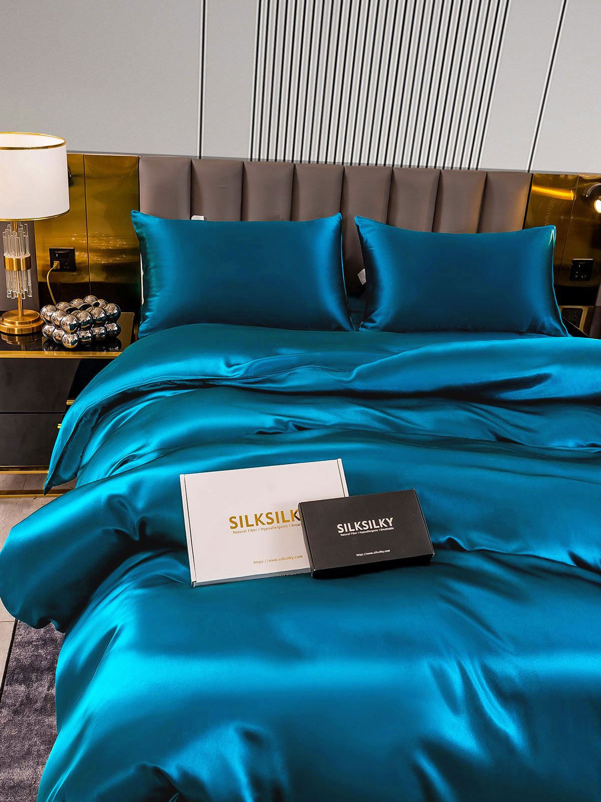 [Blågrøn] SilkSilky-DK 22Momme Bedding Set 002