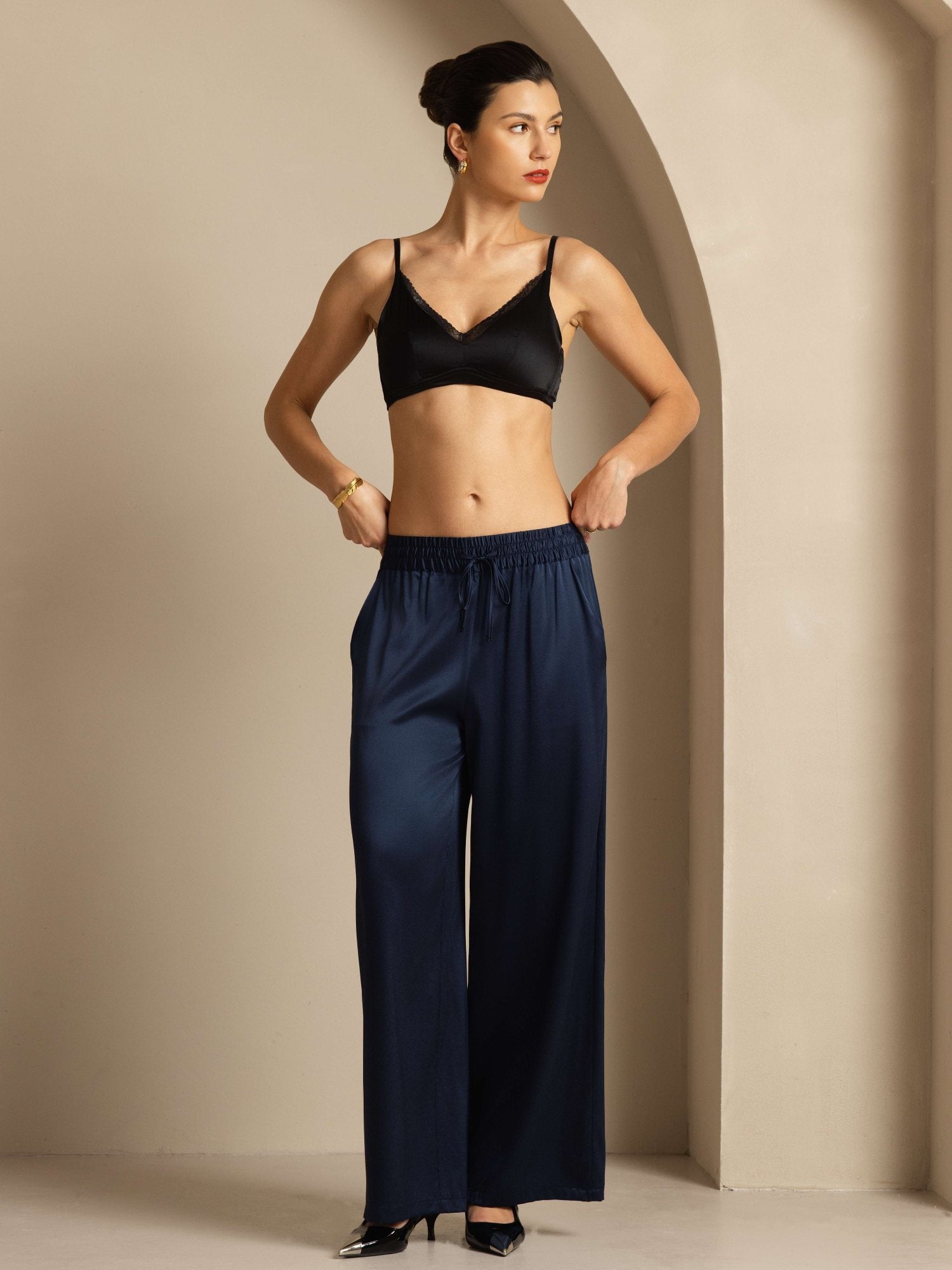 [Mørkeblå] SilkSilky-DK 19Momme Womens Pants 008