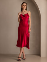 [Vin] SilkSilky-DK Spaghetti Rem Drapert halsutringning Kjole 001