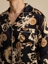 [Sort Drage] SilkSilky-DK Long Sleeve Notch Collar Pyjamas til Mænd 004