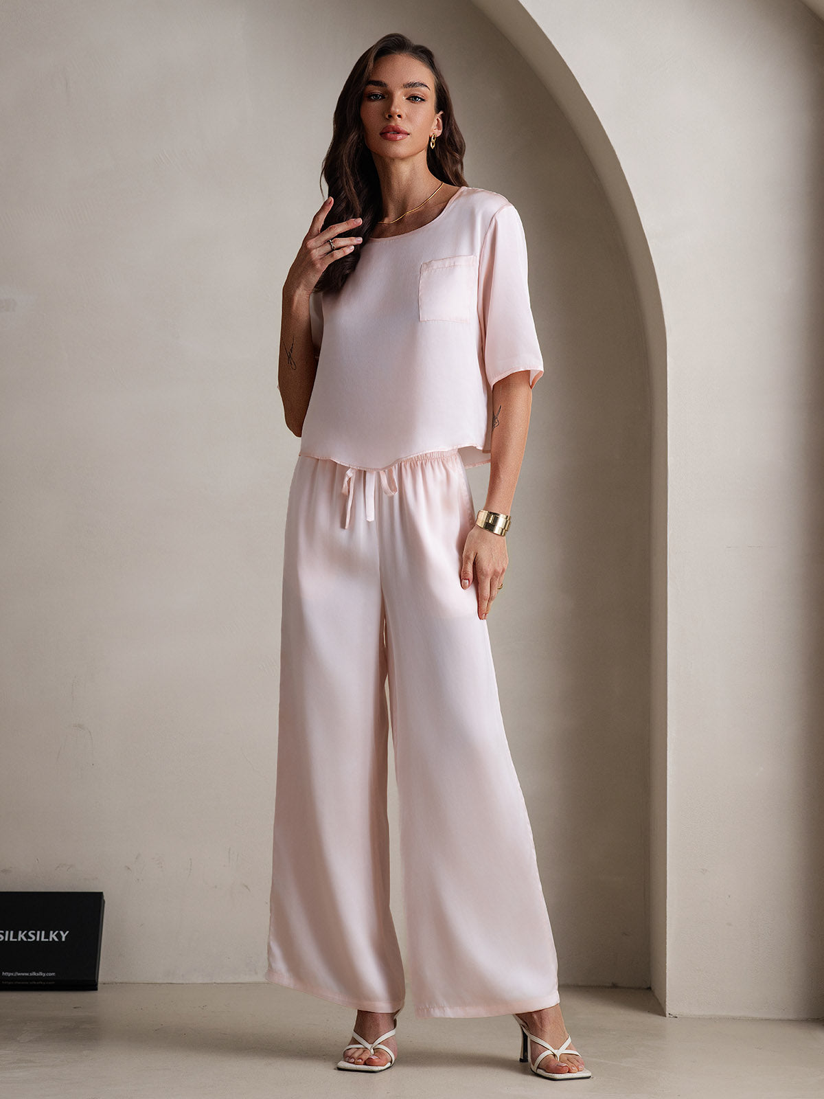 [Lyserød] SilkSilky-DK Womens Pajamas 004,