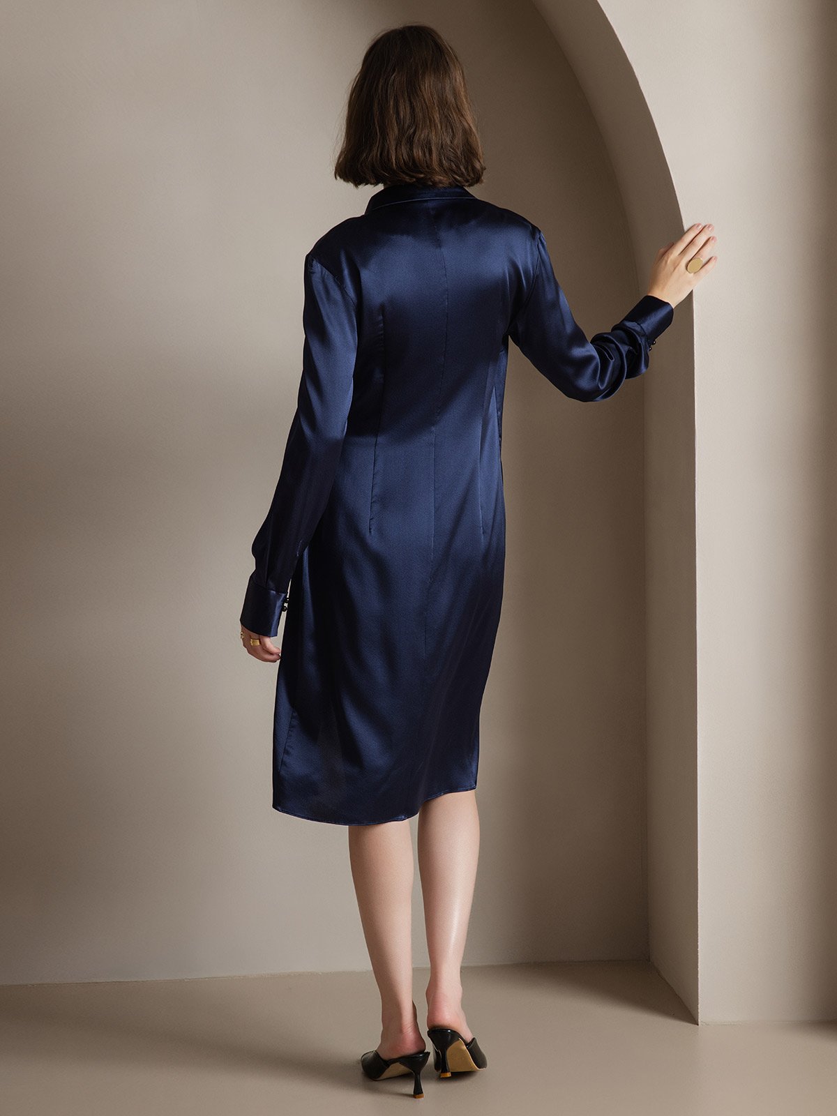 [Mørkeblå] SilkSilky-DK 19Momme Silke Dress 002