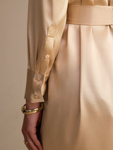 [Champagne] SilkSilky-DK Long Sleeve Lapel Collar Kjole 003