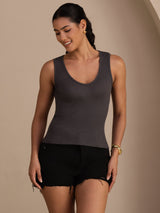[Grå] SilkSilky-DK Sleeveless Deep V Neck Camisole Top 001