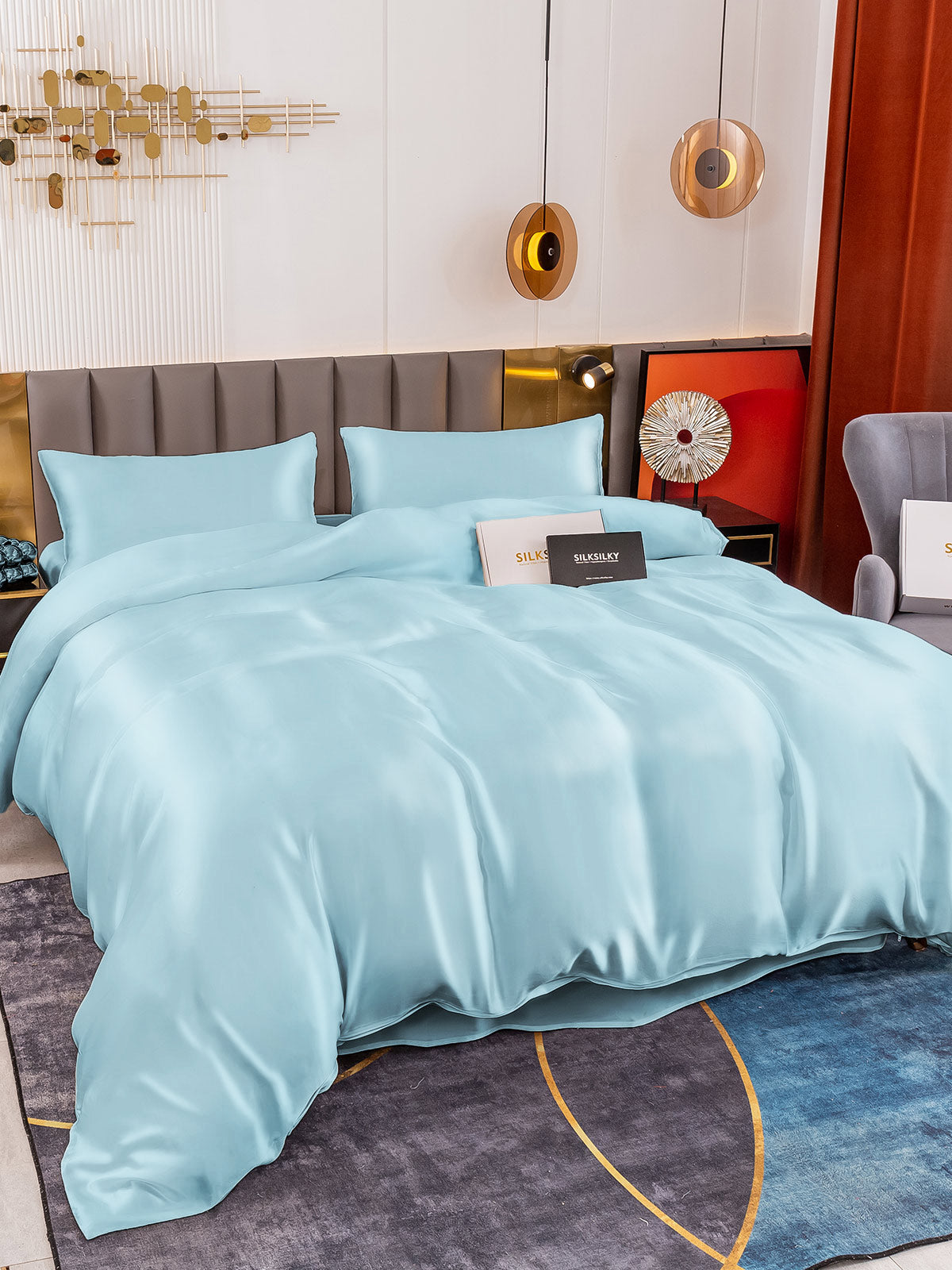 [Lyseblå] SilkSilky-DK 19Momme Bedding Set 001