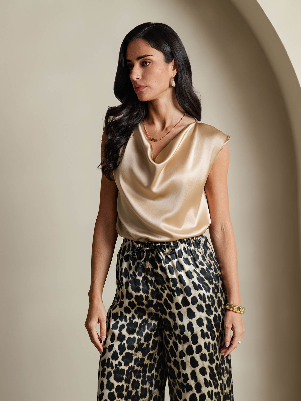 [Champagne] SilkSilky-DK 19Momme Silke Womens T-Shirt 006