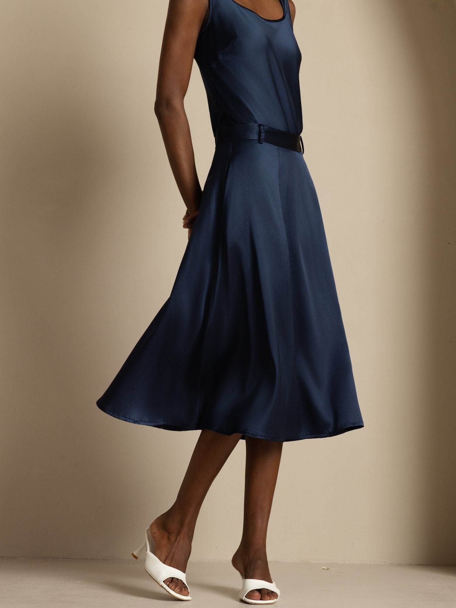 [Mørkeblå] SilkSilky-DK 19Momme Silke Skirt 004