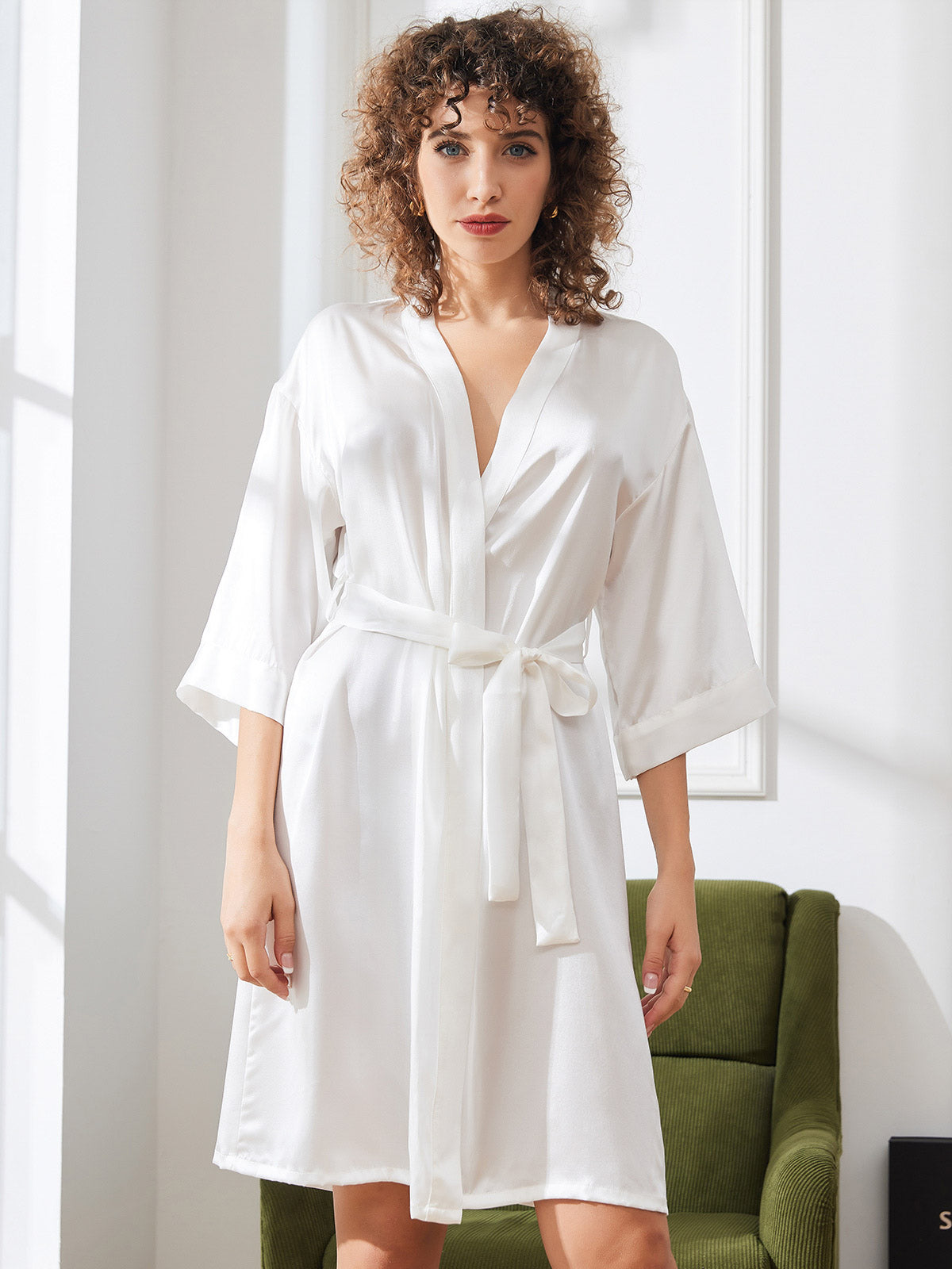 [Hvid] SilkSilky-DK Womens Robe 005