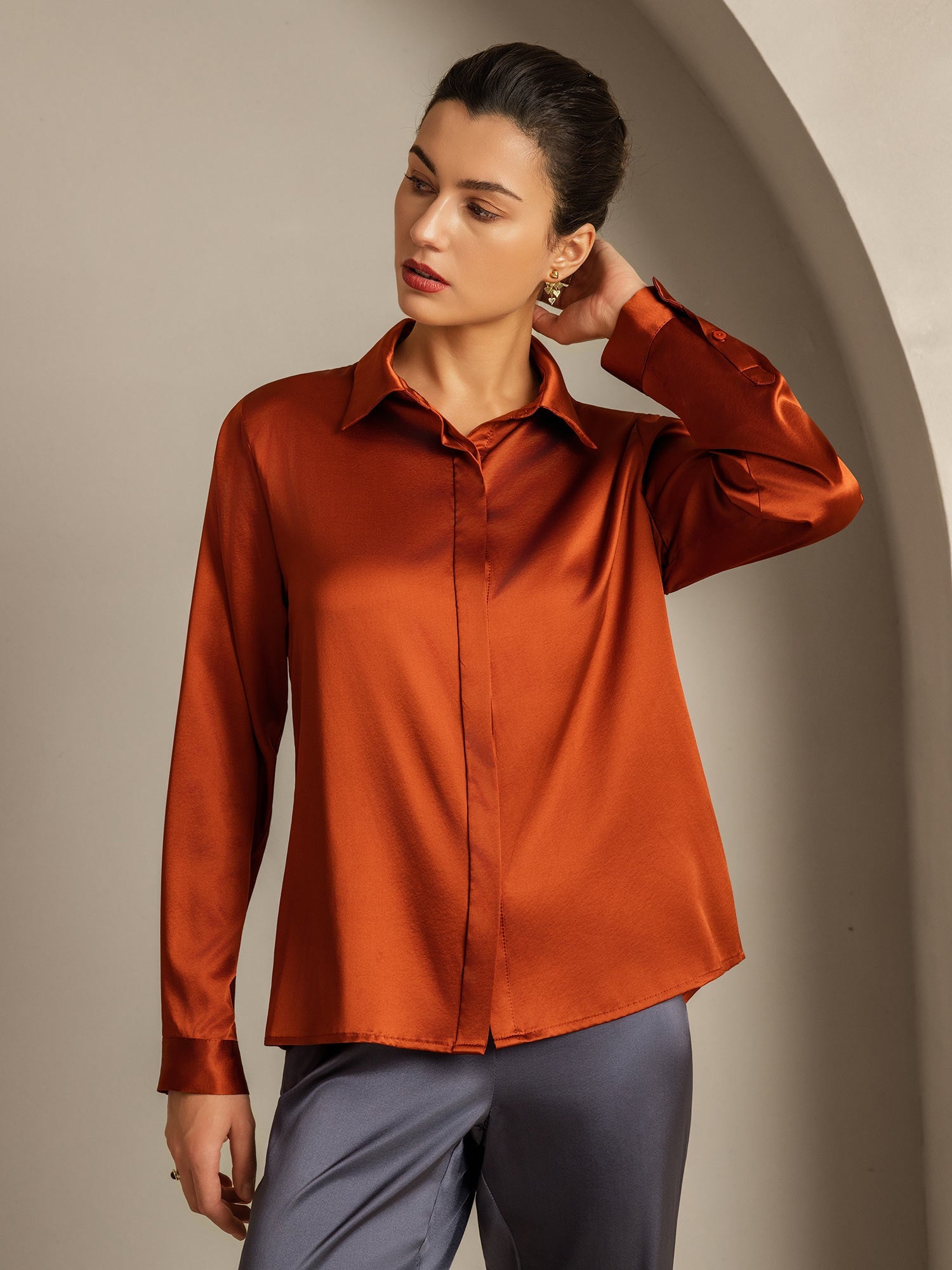 [Karamel] SilkSilky-DK 19Momme Silke Womens Shirt 004