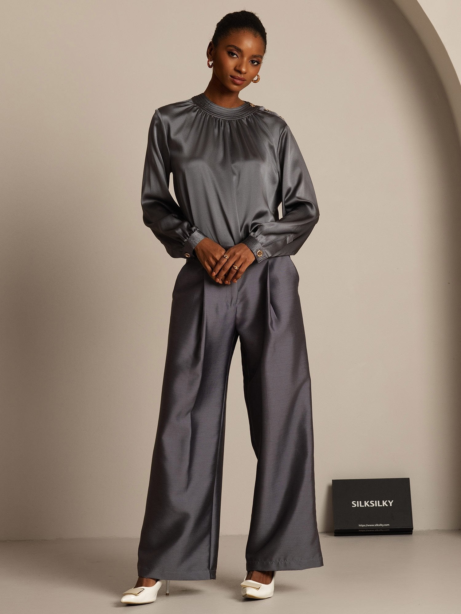 [Grå] SilkSilky-DK 32Momme Silke Womens Pants 006,