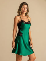 [Mørkegrøn] SilkSilky-DK Sleeveless V Neck Natkjole 003