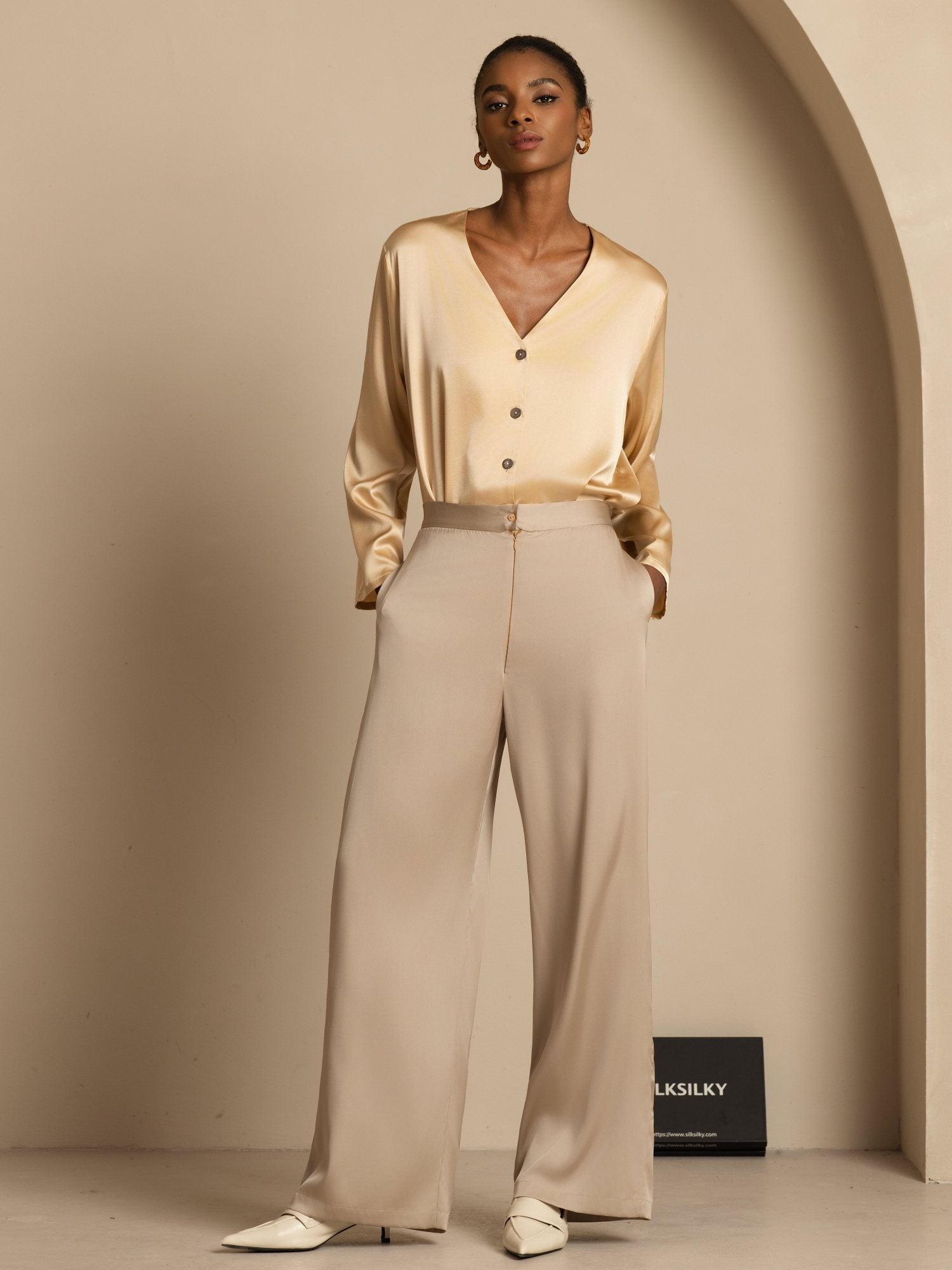 [Tan] SilkSilky-DK 19Momme Silke Womens Pants 008