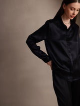 [Sort] SilkSilky-DK Long Sleeve Lapel Collar Dameskjorte 005