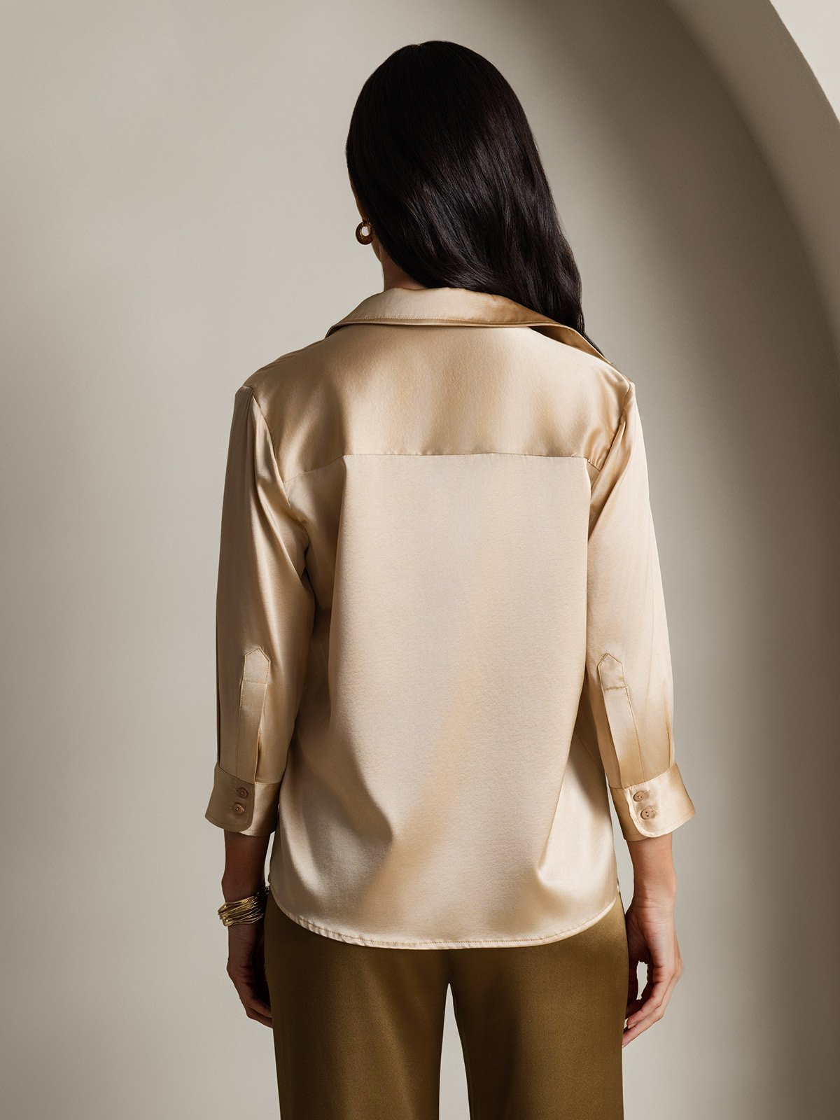 SilkSilky-DK 19Momme Silke Revers Dameskjorte Champagne 002