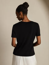 [Sort] SilkSilky-DK Short Sleeve V Neck T-shirt til kvinder 002