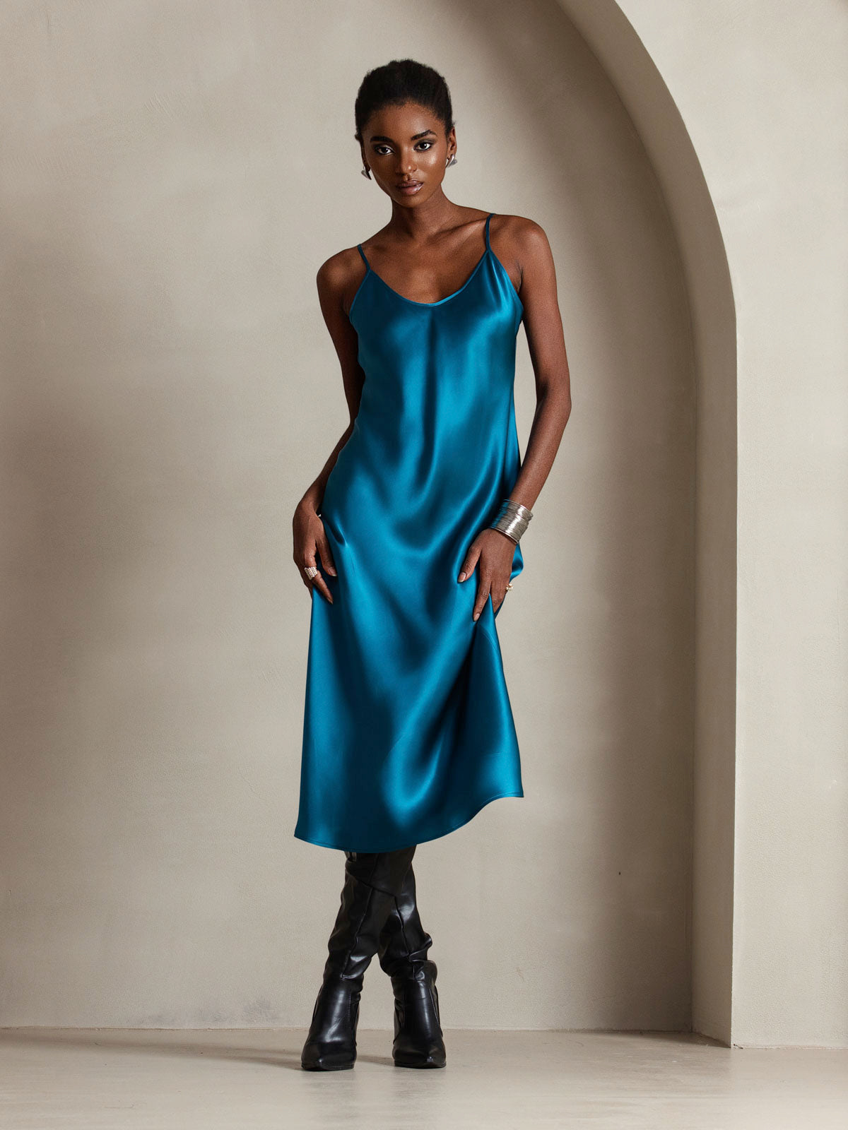[Blågrøn] SilkSilky-DK Dress 006