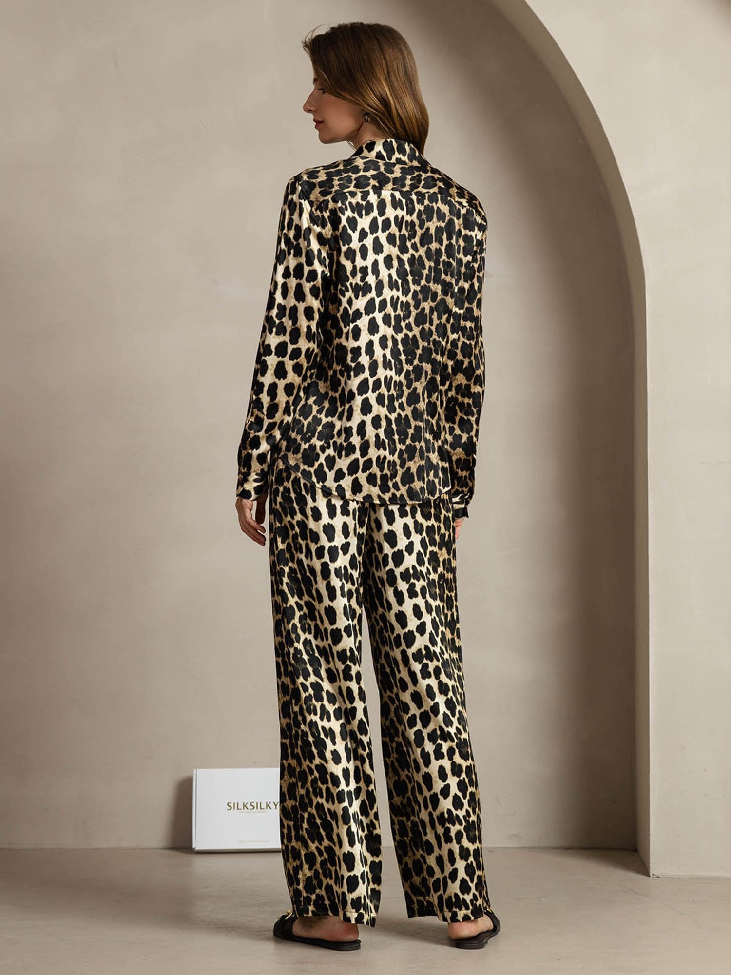[Leopard] SilkSilky-DK 19Momme Silke Lapel Collar Women''s Outfit Sets 002