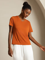 [Orange] SilkSilky-DK Short Sleeve V Neck T-shirt til kvinder 003