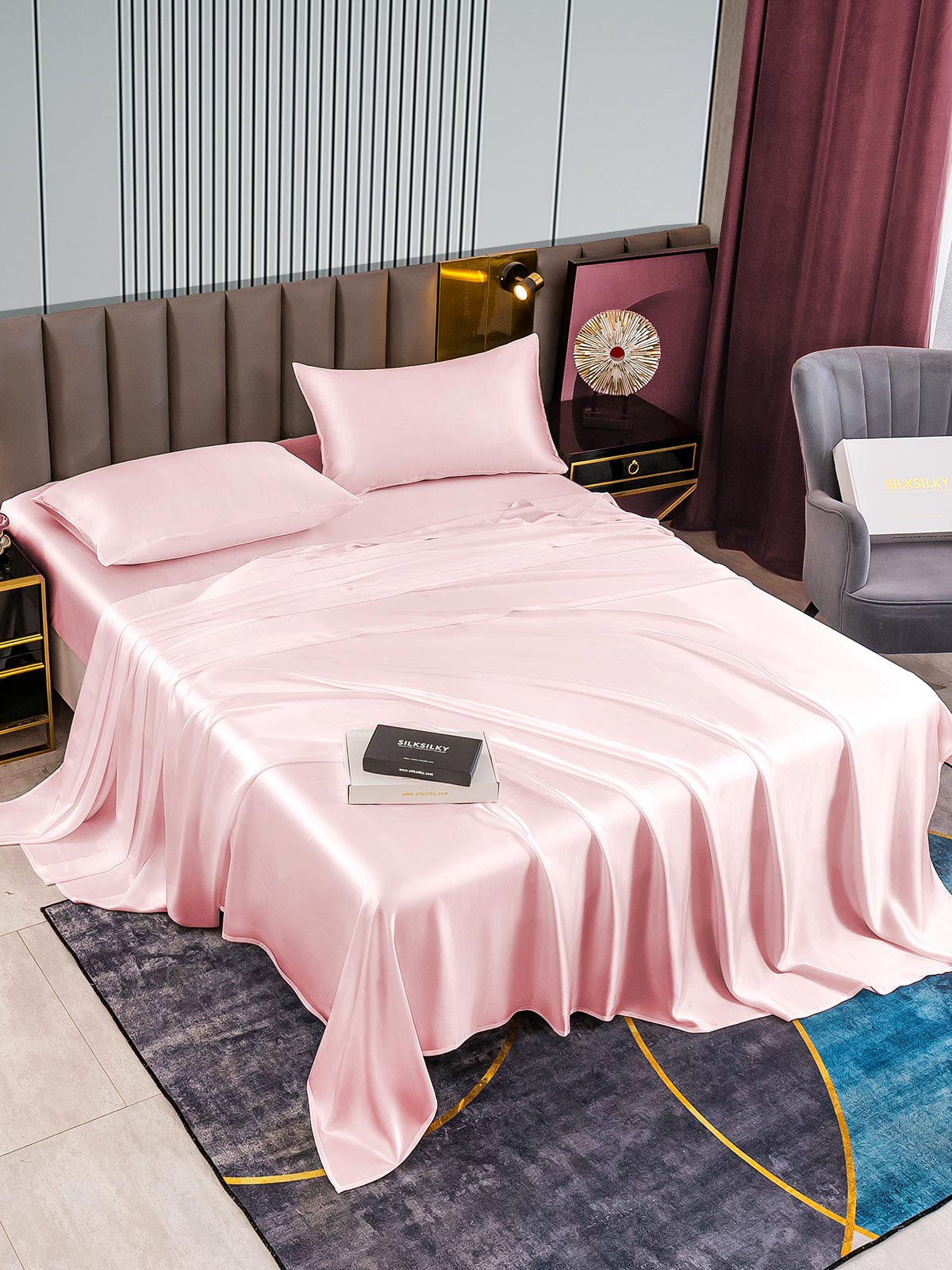 [Lyserød] SilkSilky-DK 22Momme Bedding Set 002