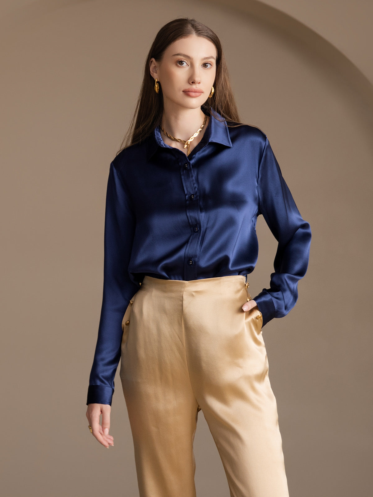 [Champagne] SilkSilky-DK 19Momme Silke Womens Pants 009