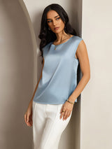 [Gråblå] SilkSilky-DK Cap Sleeve Round Neck T-shirt til kvinder 004