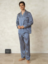 [Marine Stribe] SilkSilky-DK 19Momme Mens Pajamas 003,