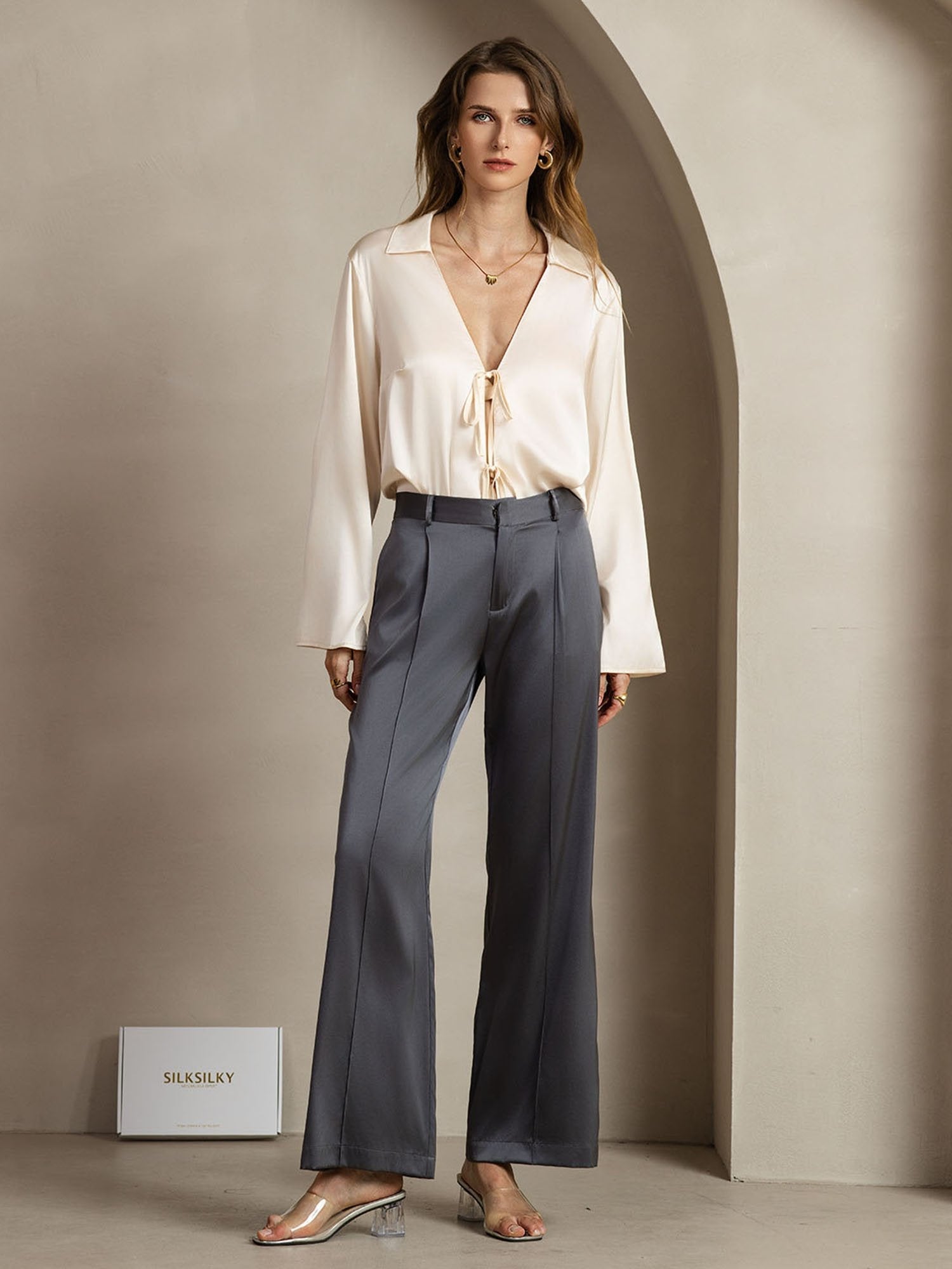 [Mørkegrå] SilkSilky-DK 19Momme Silke Womens Pants 003