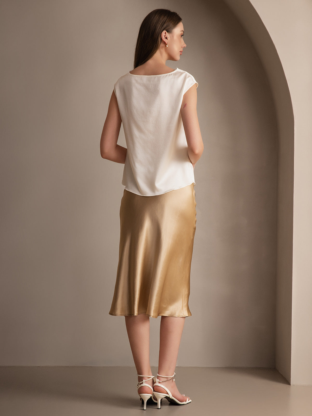 [Champagne] SilkSilky-DK 19Momme Skirt 005,