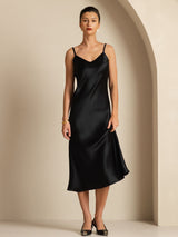[Sort] SilkSilky-DK Sleeveless V Neck Kjole 004