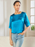 SilkSilky-DK-Pure-Silk-Half-Sleeve-Boat-Neck-T-shirt-til-kvinder-Blågrøn-004