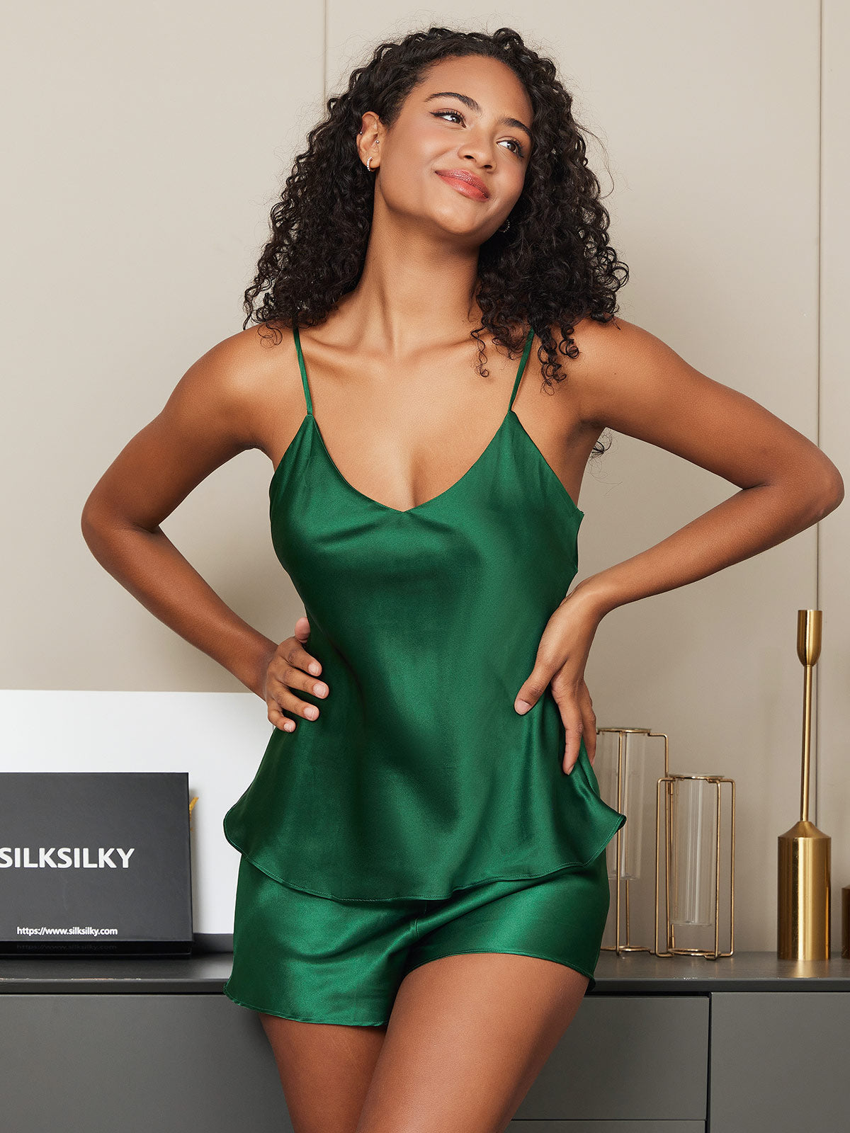 [Grøn] SilkSilky-DK Camisole Set 002,