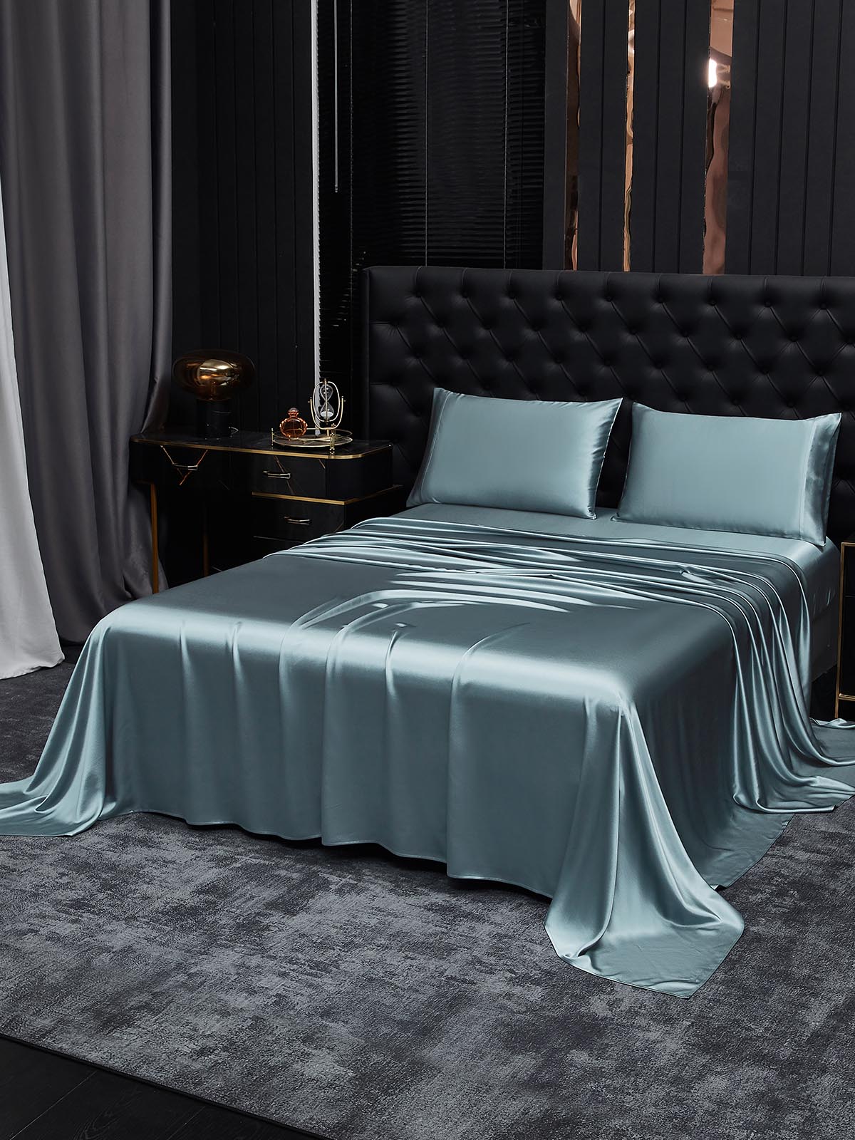 [Gråblå] SilkSilky-DK 22Momme Bedding Set 002
